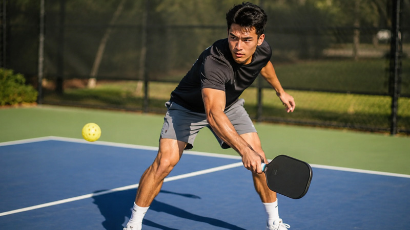Male pickleball player practicing drills on an outdoor court in the Twin Cities, Minnesota